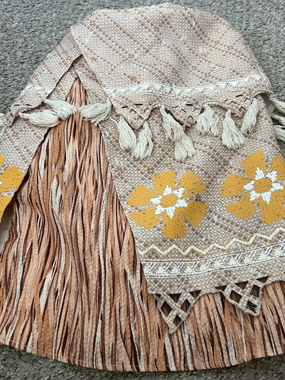 Disney Store Moana Beige Skirt with Mustard Floral Embroidery and Tassels Sz 5